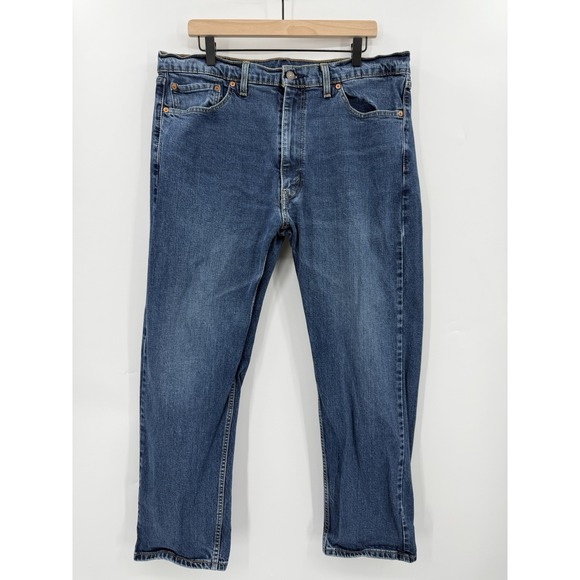 Levis 505 Jeans Mens 40x30 Blue Straight Leg Fade Medium Wash Denim Pants - Picture 2 of 10